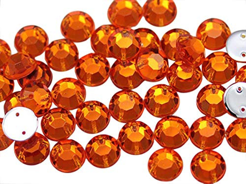 Allstarco 10mm Flat Back Sew On Rhinestones Beads for Crafts Plastic Acrylic Round Gems With Holes For Sewing, Clothing Embelishments, Costume Cosplays Orange Hyacinth H125-70 Pieces
