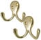 2 Pack of Brass Double Coat Hooks Door & Wall Robe Dress Garment Hangers