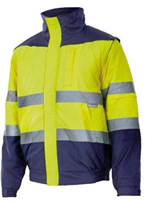VELILLA 161; Cazadora de Alta Visibilidad acolchada bicolor; color Azul Marino y Amarillo Flúor; Talla M