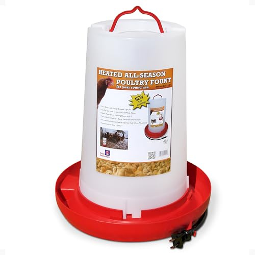 Farm Innovators Heated Chicken Waterer, 3 Gallon Hanging Poultry Water Fountain, 100 Watts - Thermostatic Freeze-Proof Dispenser, Plastic Drinker for Outdoor Chickens and Livestock