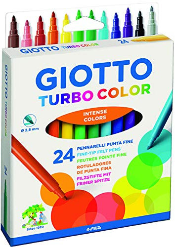 GIOTTO Turbocolor Felt Tip Fibre Pens, Fine Tip Nib 2.8mm, 24 Assorted Colours, Ideal for Children, Parties and Schools