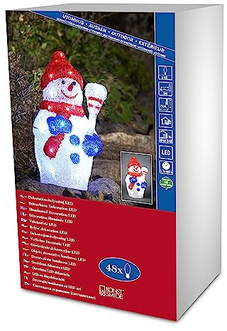 Konstsmide LED Acrylfigur Schneemann / für Außen (IP44) / 24V Außentrafo / 48 kalt weiße Dioden / transparentes Kabel, 6154-203, 60 x 60 cm, Rot