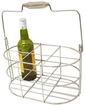 BOTELLERO Cesta DE Mano para 6 Botellas METALICO Ovalado con ASA Plegable