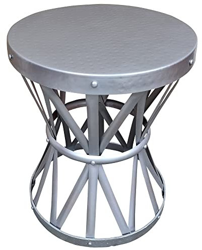 Indoortrend Beistelltisch Ablagetisch Silber aus Metall - Runder Loungetisch Tisch rund Hammerschlag mit Streben und Trommel Fuß zur vielfältigen Anwendung Maße Ø 38 cm