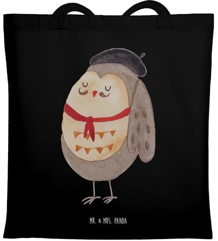 Mr. & Mrs. Panda Stofftasche Eule Frankreich - Geschenk, Schultertasche, Umhängetasche, La Vie Est Belle, Hibou, Das Leben Ist schön, Eulen, Shopper, Tote Bag, Laptoptasche