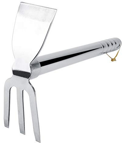 Cultivador de azada de Mano de Acero Mini rastrillo de Tres Dientes de Garra Corta Doble rastrillo de azada Herramienta de jardín al Aire Libre para aflojar el Suelo excavar la plantación de