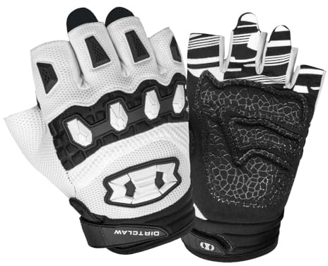 Seibertron Dirtclaw Vélo Demi Doigt Gel Rembourrés Gants, Antideparant Antichoc Mitaines Moto Course BMX MX ATV VTT de Sport Respirant Chocs Résistant Gants Enfants Et Adolescents Taille White M