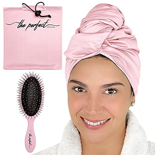 Ultrafeine Mikrofaser-Haartuch Haarwickel - The Perfect Haircare - Anti-Friz Schnelltrocknender Turban mit Nasser/trockener Bürste - Rosa