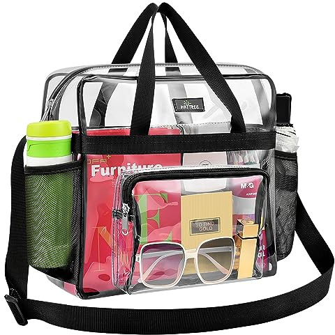 MAY TREE Clear Bag Stadion genehmigt, kältebeständig, leicht und wasserdicht, transparente Tragetasche Turnbeutel, durchsichtige für Arbeit, Sport, Spiele Konzerte, 12 x 6 (Schwarz-L)