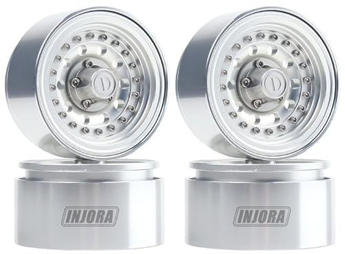 INJORA Crawler Felgen 1,9 Beadlock Felgen Metallische Räder Felge für 1:10 RC Crawler Axial SCX10 Pro TRX4 Bronco VS4-10 Redcat Gen 8 7 Pro Enduro(Silber)