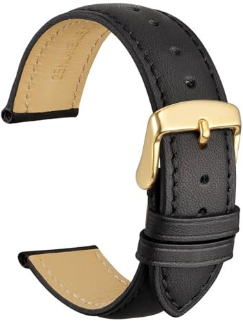 WOCCI 14mm Vintage Leder Uhrenarmband für Herren und Damen, Schließe Gold (Schwarz)