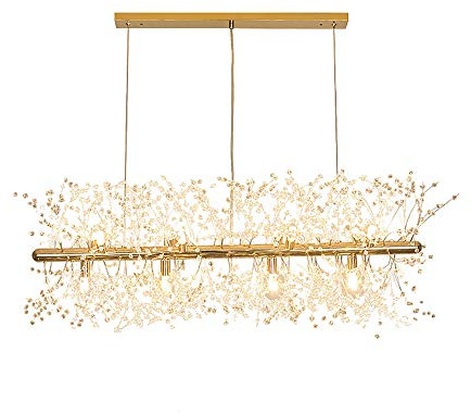 AIRUI Kristall Insel Kronleuchter LED Löwenzahn Pendelleuchte Modern Verstellbar Hängelampe Wohnzimmer Restaurant Esstisch Deckenleuchte,Gold+WhiteLight-72 * 40cm