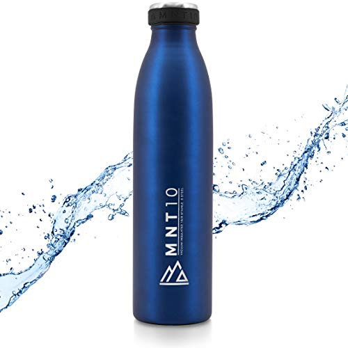 MNT10 Trinkflasche Edelstahl - 500ml, 750ml, 1000ml - Isolierte Thermoflasche, Flasche kohlensäure geeignet, Isolierflasche auslaufsicher für Sport, Wandern, Schule, Uni (Dunkelblau, 750 ml)
