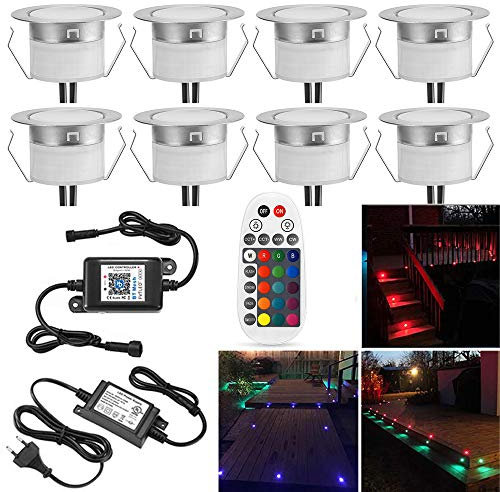 SUBOSI 10er Bluetooth RGB Led Bodeneinbaustrahle Aussen 0.5W Ø45mm IP67 Wasserdicht LED Einbaustrahler Terrasse Küche Garten Led Lampe Full Kit