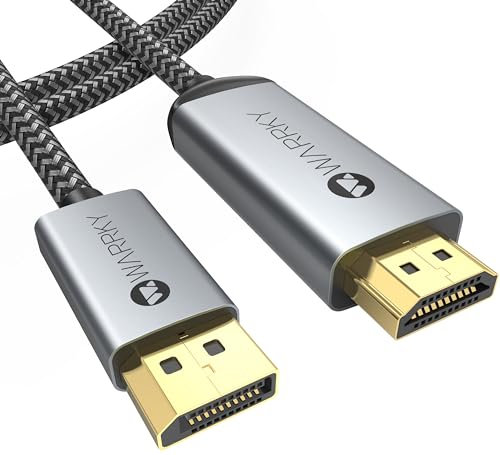 WARRKY 4K Câble DisplayPort vers HDMI, Display Port HDMI (1440P 60Hz, 1080P 120Hz), DP vers HDMI Câble Adaptateur en Nylon Tressé Compatible avec Lenovo, Insignia, HP, DELL, ASUS et Autres - 3M