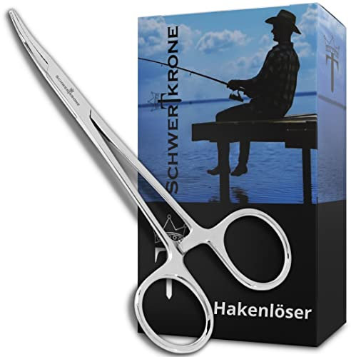 Schwertkrone Hobbyklemme Hakenlöser Zange Lösezange Angeln Piercing Haustier Klemme gebogen - Edelstahl Rostfrei (13 cm)