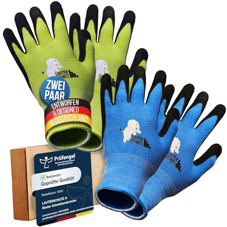 LAUTER SCHUTZ ® für Kinder: 2 Paar Arbeitshandschuhe (mit Handflächenbeschichtung) aus dehnbarem Gewebe, für Gartenarbeit und mehr (Größe M (5-7 Jahre))