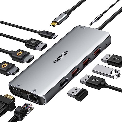 MOKiN USB-C-Hub, 12 in 1 Multiport Adapter auf Dual HDMI und VGA, Ethernet RJ45, Audio-Port, SD/TF-Karte, 100 W PD, 4 USB-Ports, Docking Station für Notebooks MacBook Pro und Type-C