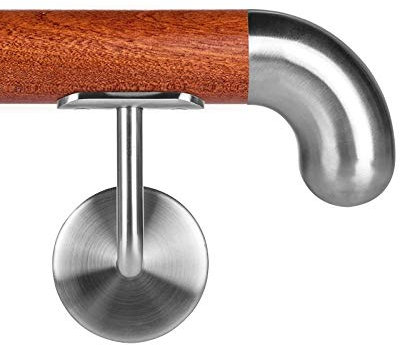 Mahagoni Holzhandlauf Ø 42,4 mm Wandhandlauf 180 cm 2 Halter gebogen rund senkrecht