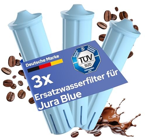 3x Filter für Jura als Ersatz für Claris Blue Wasserfilter - TÜV-zertifiziert, schadstofffrei & BPA-frei - ersetzt nur blaue Filter der Blue-Reihe - Nicht für E8 geeignet