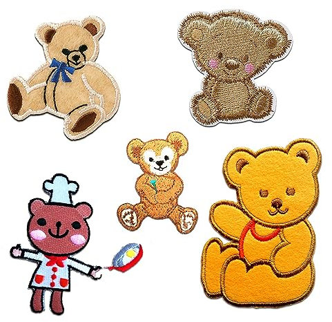 Catch the Patch Bär Set 5 Stück Tier - (Größe: verschiedene Größen) – Aufbügler & Applikationen in verschiedenen Größen – Ideal für Kleidung, Schulranzen, Jeans & Rucksäcke
