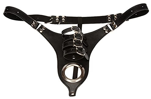 iEFiEL Herren Wetlook T-Back String Ouvert Dessous Leder Unterwäsche Mini Slip Offener Schritt Höschen Einstellbar Gürtel mit Schnalle Reizvolle Panties Clubwear Schwarz One Size