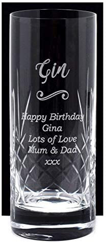 Regalo Personalised Engraved Crystal Highball Glass - Gin Design (Cardboard Gift Box)