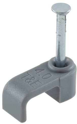 GTSE Flat Grey 4.0 mm T&E Cable Clips, Box of 100, Skirting Wire Nail Clips, Twin and Earth, Cable Tacks for Ethernet, Electrical Cables, Walls