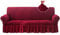 Qubjus Stretch Sofa Slipcover Couch Sofa Covers Washable Furniture Protector Sofa Bed Cover with Elastic Bottom and Skirt for Kids Pets (Burgundy, Extra Large)