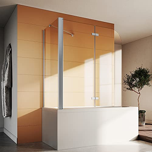 SONNI Duschwand für Badewanne 120x140 cm(BxH) badewannenfaltwand 2-teilig Faltbar 6 mm NANO-GLAS Duschabtrennung Badewanne