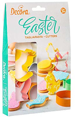 Decora 0255415 Set 5 Tagliapasta Easter In Acciaio Colorato, In Plastica, Il Kit Ideale per Creare Decorazioni in Pasta di Zucchero o di Gomma, Made in Italy, Design originale. Confezione da 5 pezzi.