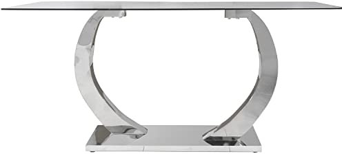 DRW Mesa de Comedor Rectangular de Metal y Cristal en Transparente y Cromado 160x90x75cm