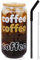 ANOTION Iced Coffee Cup with Lids and Straw, Beer Can Shaped Glass Bamboo Cover 20 Oz Reusable Drinking Glasses Tumbler for Travel Office Home Ice Tea
