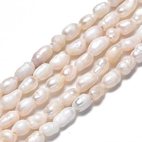 Fashewelry 2 fili di perle d'acqua dolce coltivate in modo naturale, perline di riso color conchiglia, 3,5-6 mm, per gioielli fai da te e artigianato