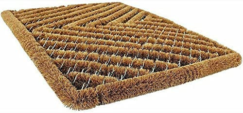 MUSAN Heavy-Duty Boston Scraper Door Mat - Indoor & Outdoor Natural Coir Metal Wire Brush Non-Slip Mat - Entrance Home Living Room Kitchen Office Rugs - Reversible Dirt Stopper Brown Doormat (45x75CM)