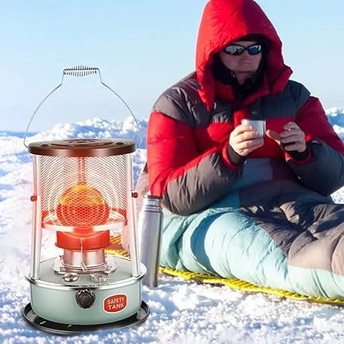 vikitim Petroleumofen für Innenräume, Petroleum Heizung, Mobile Ohne Strom Petroliumheizer Mit 3 Stücke Docht für Zeltheizung Camping Kochen, 4.5L