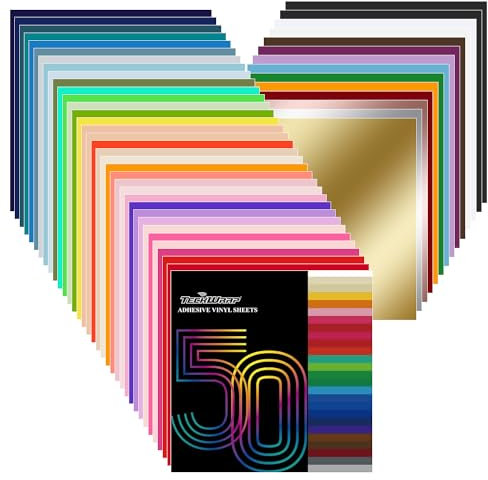 TECKWRAP 50 Pack 12 x 12 Permanent Adhesive Vinyl Sheets 48 Assorted Colors (Glossy & Matte) with 2 Transfer Tape for DIY Crafting, Decor Sticker Compatible with Cutting Machines