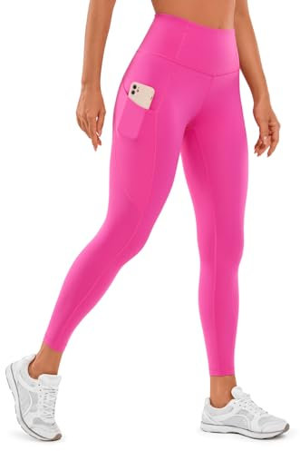 CRZ YOGA Damen Naked Feeling Sport Leggings mit Taschen High Waist Sporthose Gym Blickdicht Yogahose - 64cm Hibiskus-Purpur 42