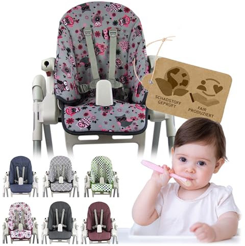 Ersatzbezug Sitzkissen [Bezug für Hochstuhl] kompatibel mit Peg Perego Prima Pappa ZERO3 & SIESTA (Eule $12)
