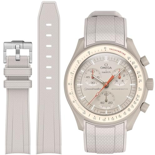 Stanchev Armband für Moonswatch Swatch,Silikon Ersatzband Armband Verstellbares Weiches Silikonband, Uhrenarmband Armbänder Sports Wrist Band für Omega X Swatch Armband zubehör (Beige)