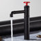 Robinet de lavabo en laiton de style industriel, mitigeur chaud et froid, en forme de tuyau d'eau, robinet de lavabo de salle de bain, poignée unique, monté sur le pont (H noir rouge)