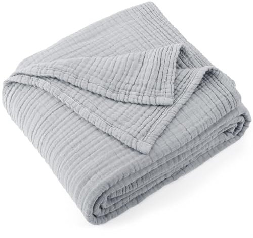 Carriediosa Couverture d’été 100% Mousseline de Coton à 4 Couches, Couverture en Gaze et Lin Douce, légère et Respirante pour Adultes, Toutes Saisons, XL, 127 x 177,8 cm, Gris