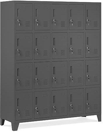 Domator Umkleideschrank 5B4A Fächerschrank Schließfachschrank mit 20 Fächern Wertfachschrank Metall Pulverbeschichtung 172 cm x 136 cm x 45 cm (H x B x T) (Anthrazit)
