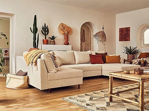 Lisa Design Rune – Wohnlandschaft Links – 7-Sitzer – aus Cord Beige