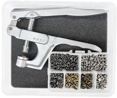 Lot de rivets en cuir avec pince, 8 mm, double capuchon en métal pour bricolage, travaux manuels, réparation, couture, vêtements faits à la main, bricolage