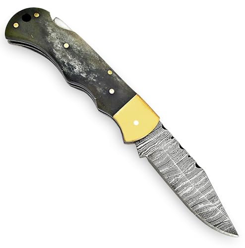 PAL 2000 KNIVES Couteau pliant - Couteau de poche fait main en acier de Damas CHA-4008
