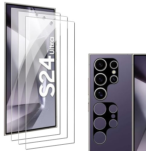 zZjoOoj [5 Piezas Protector de pantalla para Samsung Galaxy S24 Ultra, 3 Piezas de pantalla de vidrio templado+2 Piezas de Protector de Lente de Cámara,Sin Burbujas,Anti-Arañazos