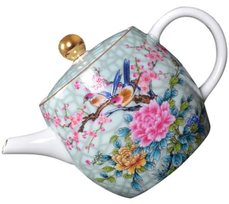 GOOHOCHY Teapot Porcelain Small Chinese Tea Pot Ceramic Tea Kettle Flower Bird Heat Resistant