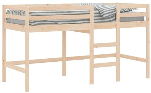 vidaXL Cama Alta de Niños Escalera, Somier Infantil, Estructura de Cama, Cama para Niños Mayores de 6 Años, Madera Maciza de Pino 80x200 cm