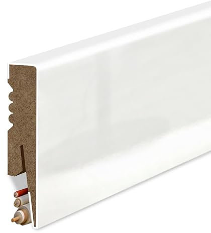 Plinthe en MDF lisse, longueur 207 cm, hauteur 8 cm, épaisseur 1,6 cm